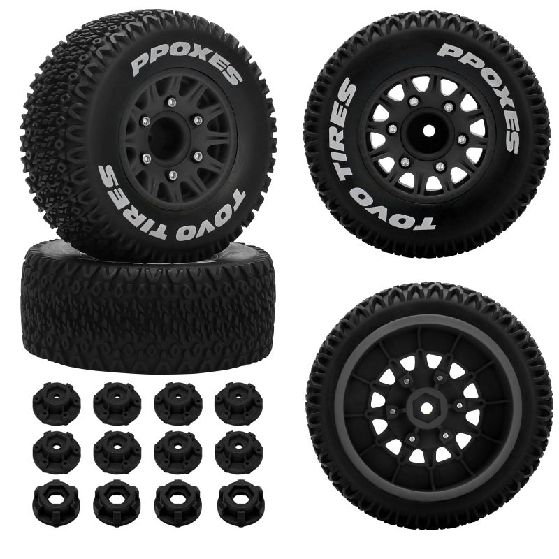 daitoku 12mm/14mm/17mm Hex RC Wheels and Tires RC Truck Tires 1/10 Scale Tyres Detachable Replacement RC Car Tires for Arrma Senton Tires Slash Tires Fury Axial Redcat Rc4wd Hex (Black) - Image 1